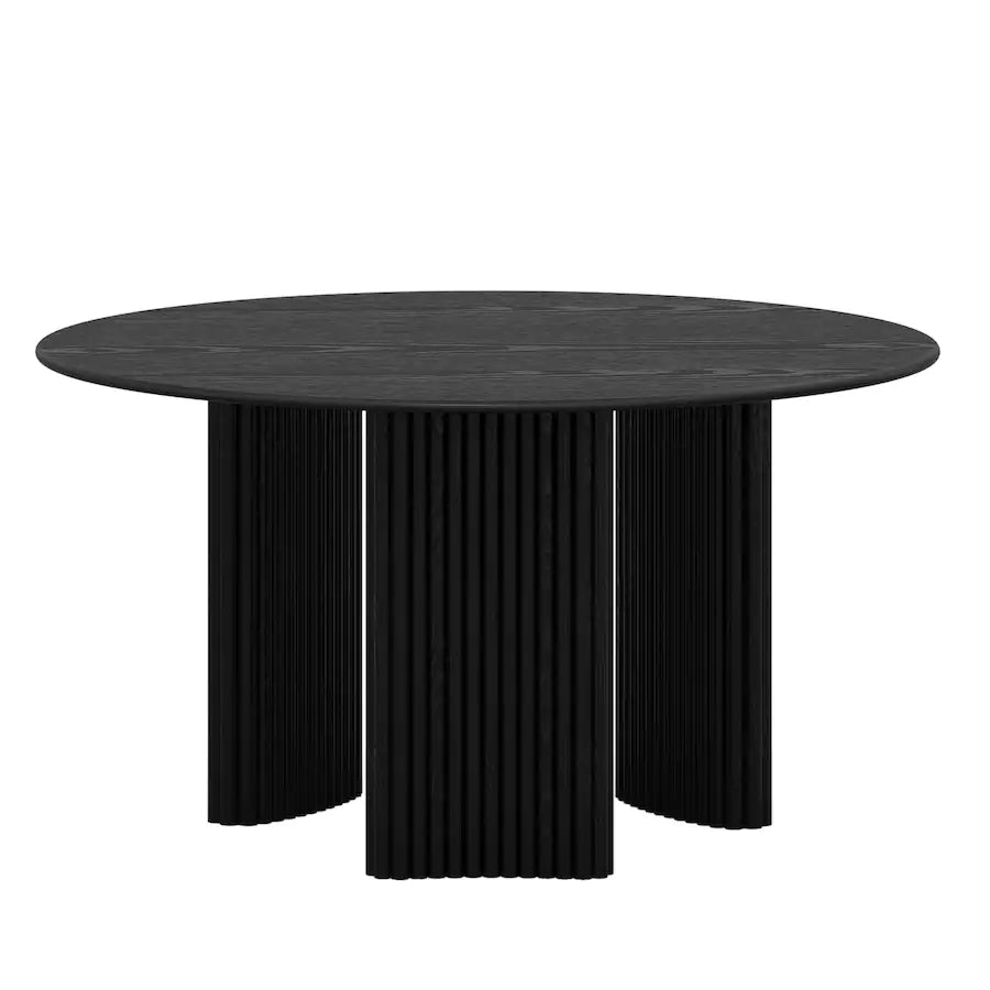 Solid Oak Farmhouse Dining Table for 6, 52" Minimalist Round Kitchen Table with 3-Leg Base - Black
