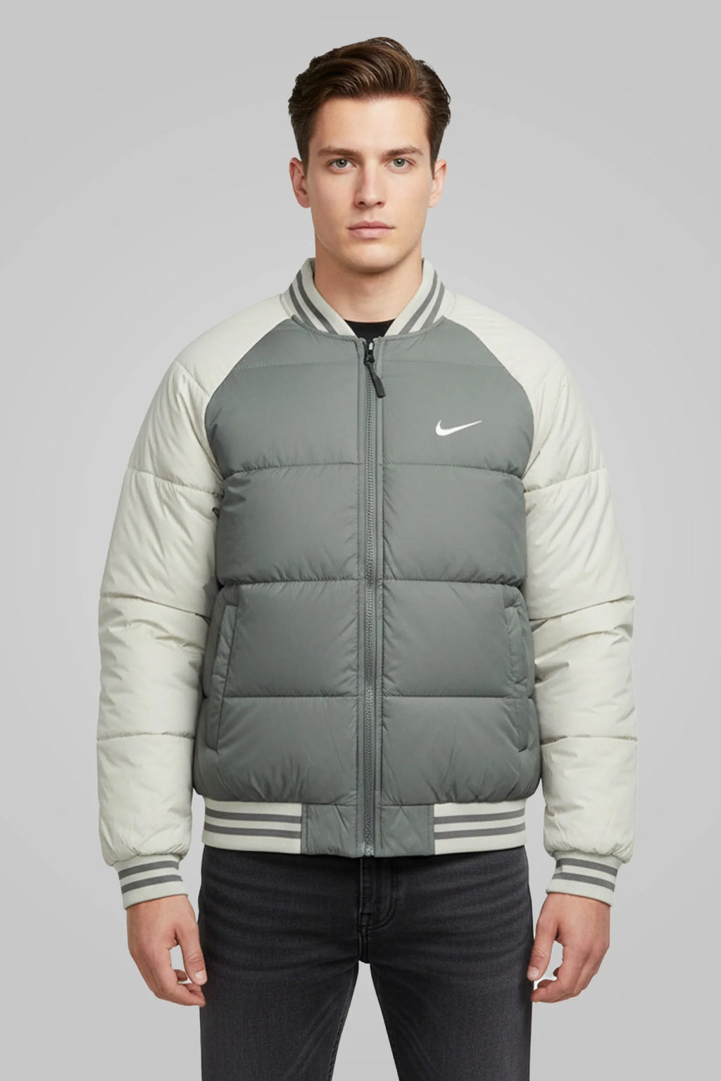 Therma-Fit Bomber Men's Imported Puffer Jacket In Grey