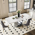 Modern Minimalist Dining Table for 8-10, White Rectangular Matte Sintered Stone Tabletop, Dark Gray Carbon Steel Leg - Matte White Sintered Stone with Gray