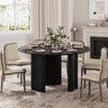 Solid Oak Farmhouse Dining Table for 6, 52" Minimalist Round Kitchen Table with 3-Leg Base - Black