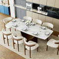 Extendable Modern White Dining Table for 6-10,Rectangular Glossy Sintered Stone Tabletop,Bronze Carbon Steel Leg - Glossy White Sintered Stone with Bronze