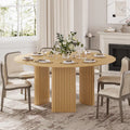 Solid Oak Farmhouse Dining Table for 8, 60" Minimalist Round Kitchen Table with 3-Leg Base - Natural